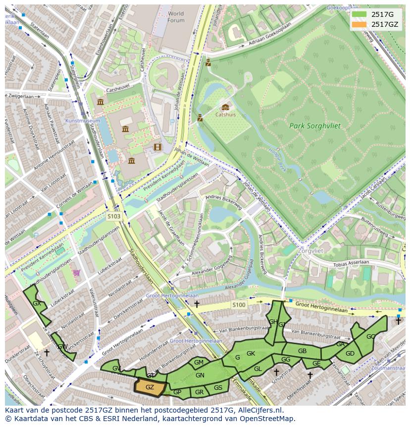 Afbeelding van het postcodegebied 2517 GZ op de kaart.