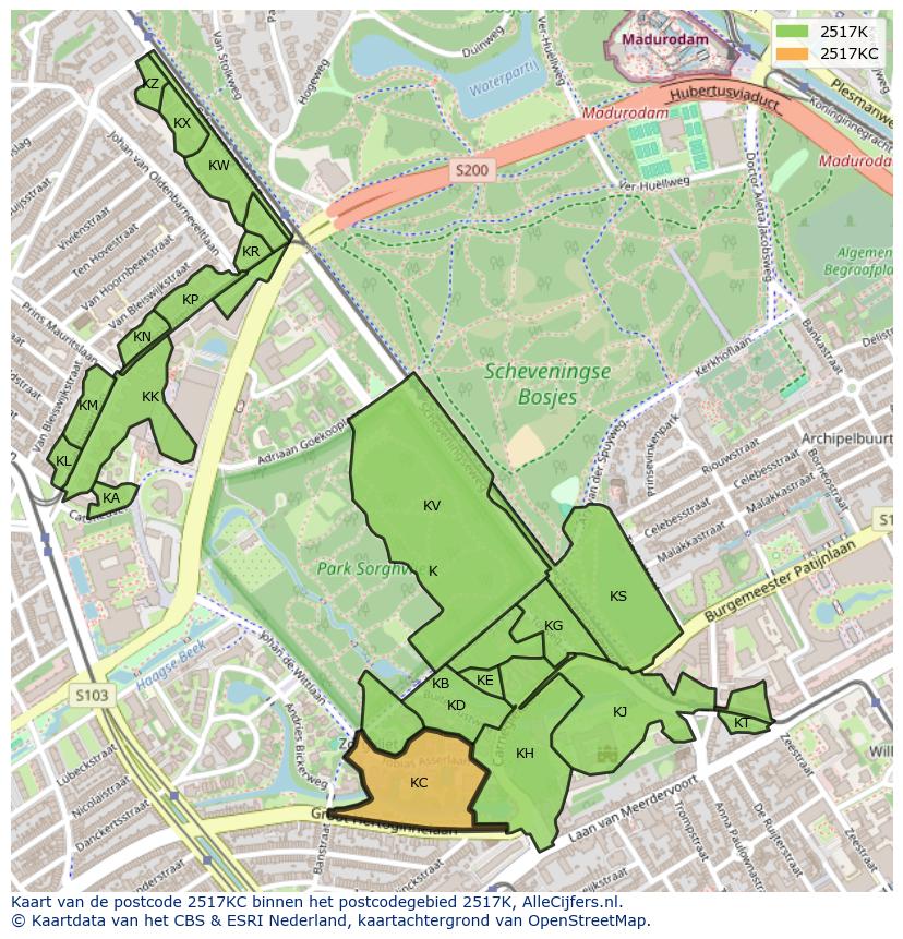 Afbeelding van het postcodegebied 2517 KC op de kaart.