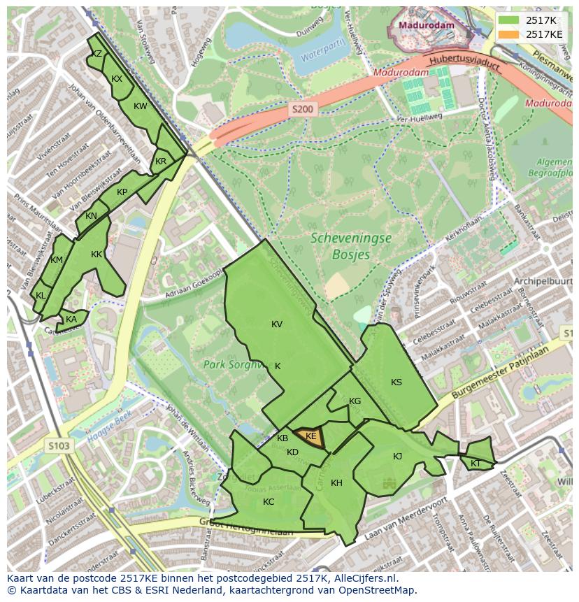 Afbeelding van het postcodegebied 2517 KE op de kaart.