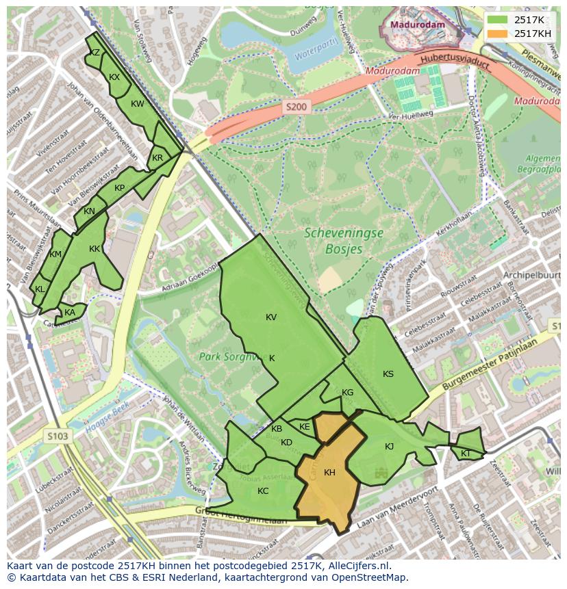 Afbeelding van het postcodegebied 2517 KH op de kaart.