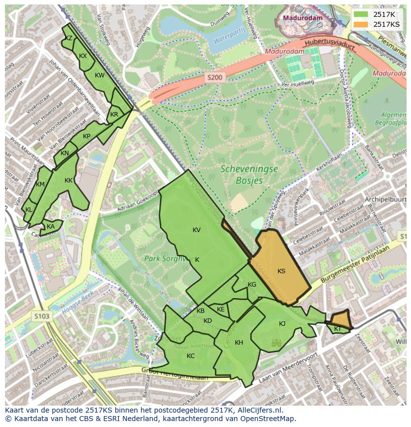 Afbeelding van het postcodegebied 2517 KS op de kaart.