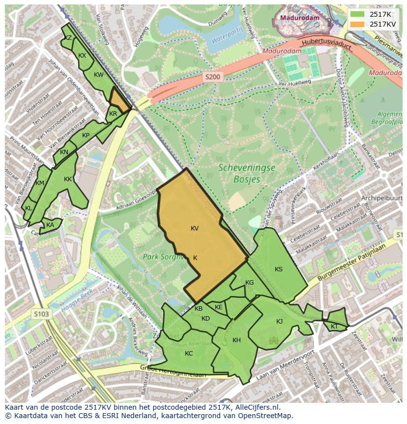 Afbeelding van het postcodegebied 2517 KV op de kaart.