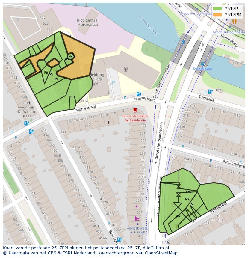 Afbeelding van het postcodegebied 2517 PM op de kaart.
