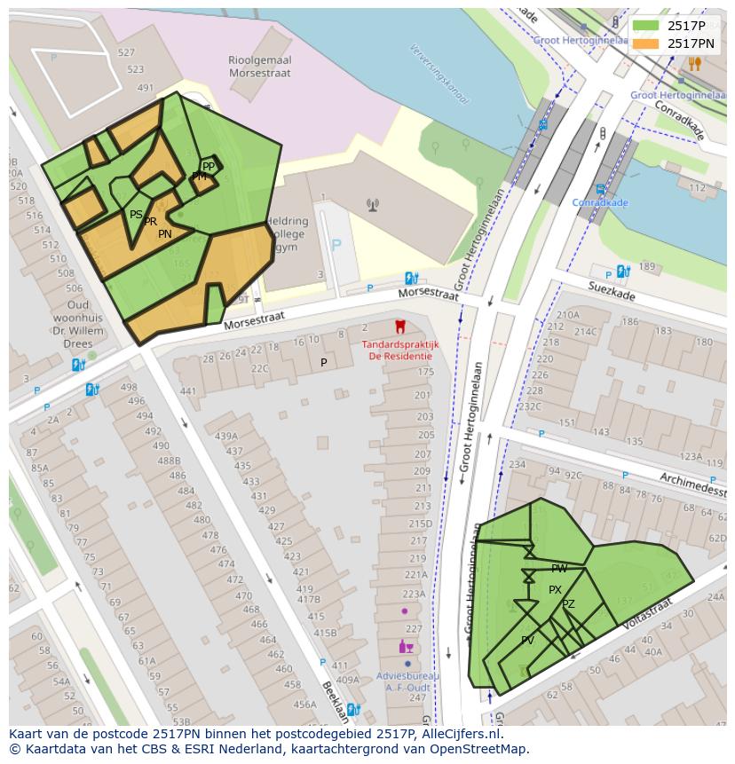 Afbeelding van het postcodegebied 2517 PN op de kaart.