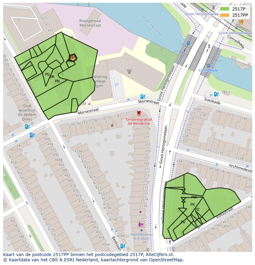 Afbeelding van het postcodegebied 2517 PP op de kaart.
