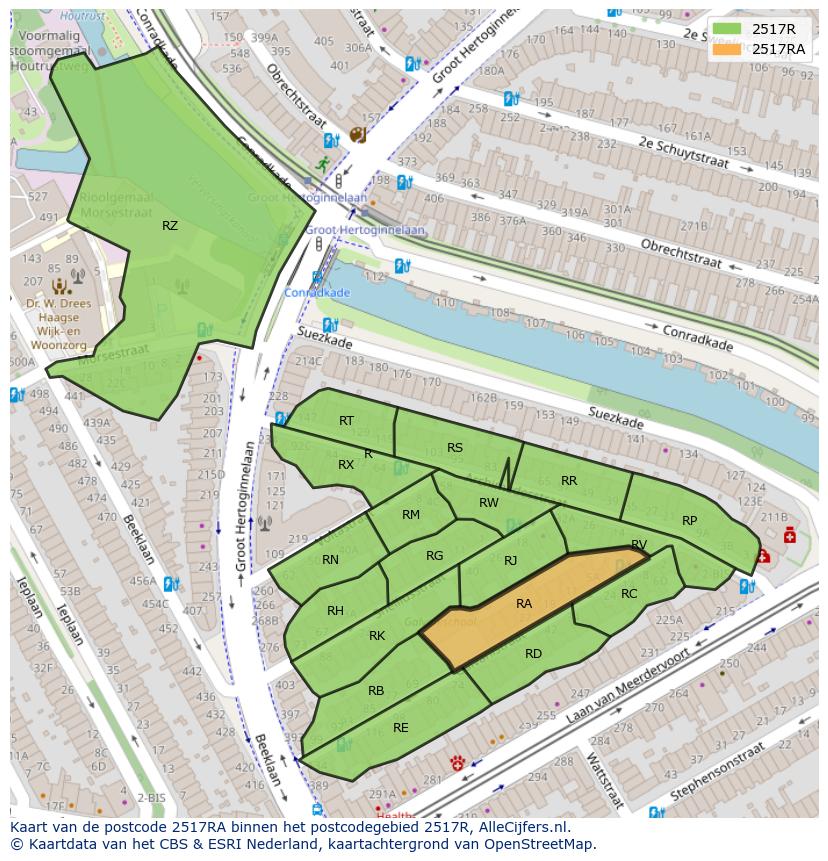Afbeelding van het postcodegebied 2517 RA op de kaart.