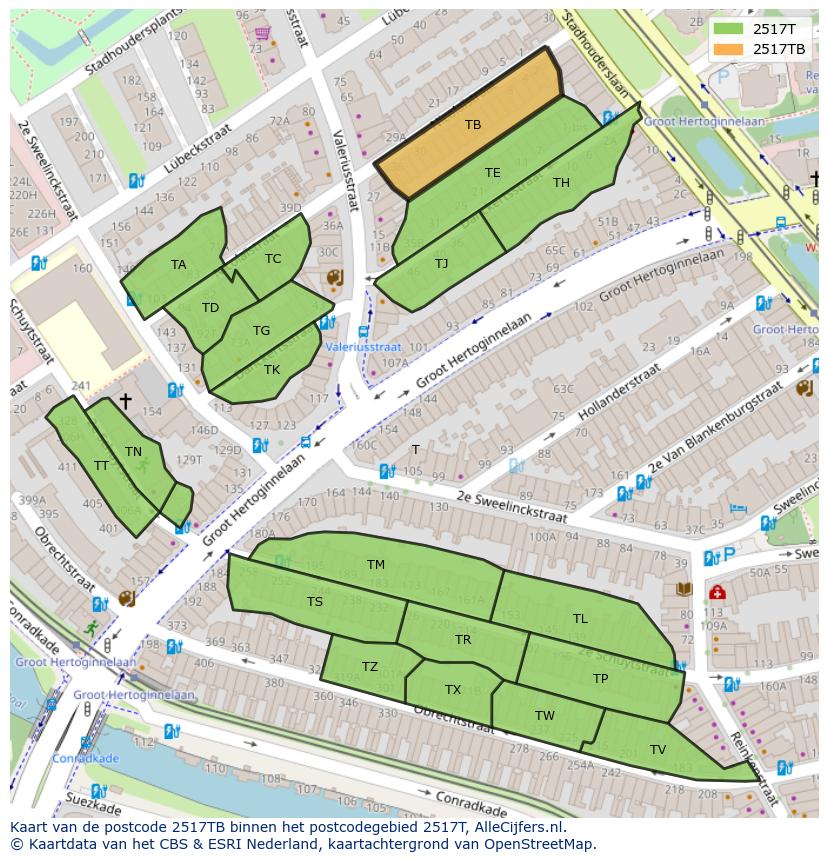 Afbeelding van het postcodegebied 2517 TB op de kaart.