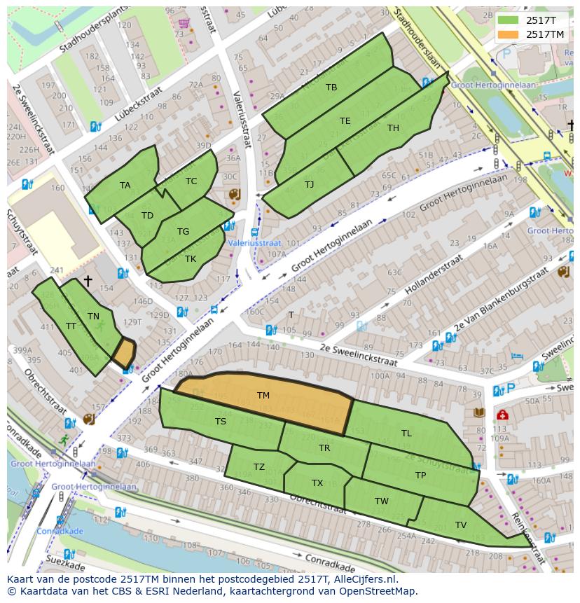 Afbeelding van het postcodegebied 2517 TM op de kaart.