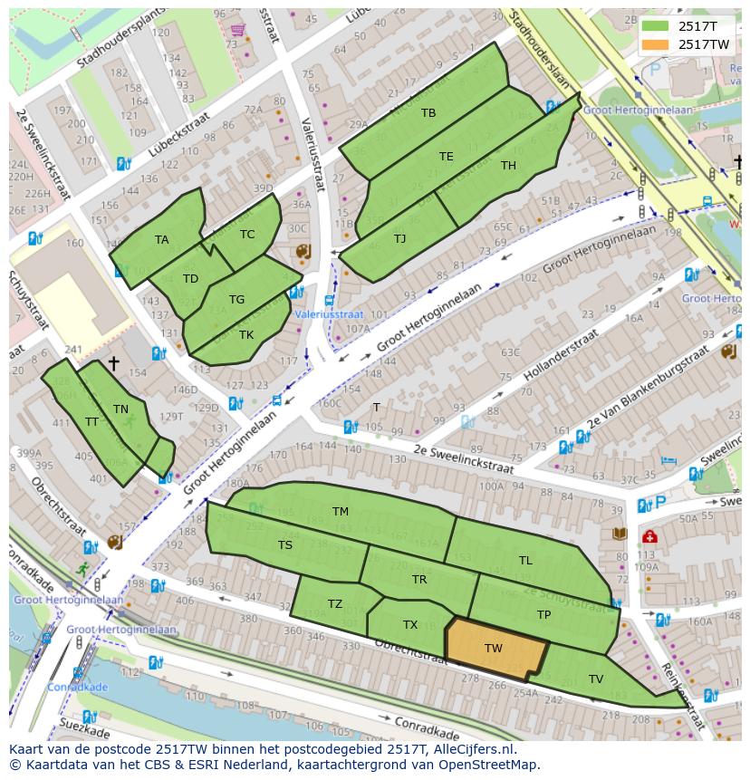 Afbeelding van het postcodegebied 2517 TW op de kaart.
