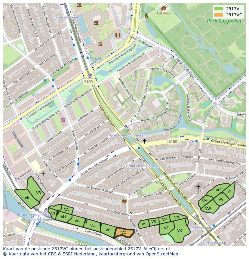 Afbeelding van het postcodegebied 2517 VC op de kaart.