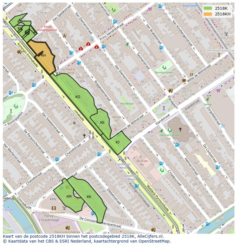 Afbeelding van het postcodegebied 2518 KH op de kaart.