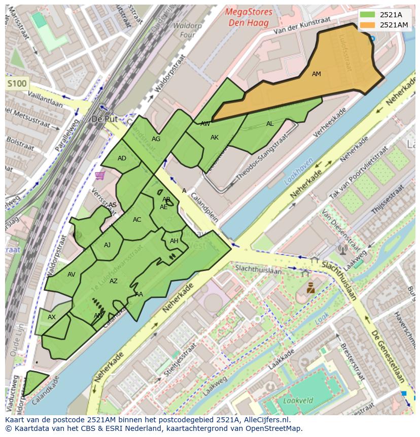 Afbeelding van het postcodegebied 2521 AM op de kaart.