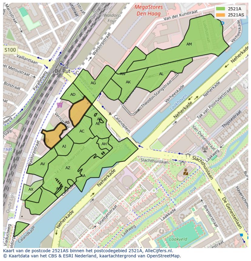 Afbeelding van het postcodegebied 2521 AS op de kaart.