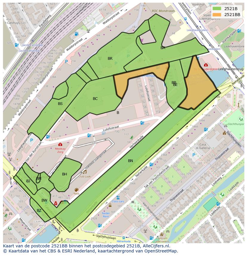 Afbeelding van het postcodegebied 2521 BB op de kaart.