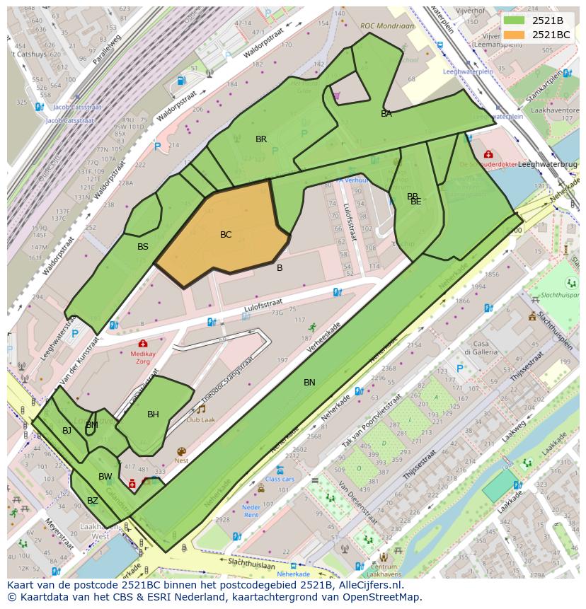Afbeelding van het postcodegebied 2521 BC op de kaart.