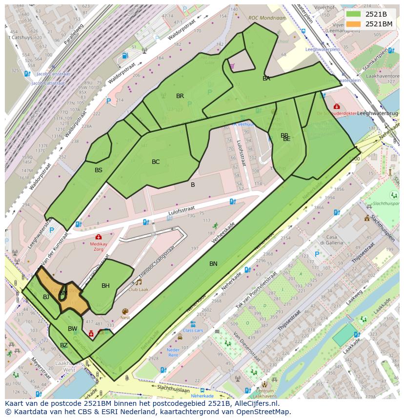 Afbeelding van het postcodegebied 2521 BM op de kaart.