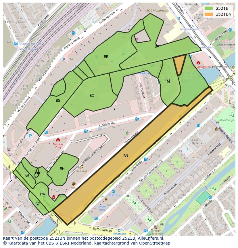 Afbeelding van het postcodegebied 2521 BN op de kaart.