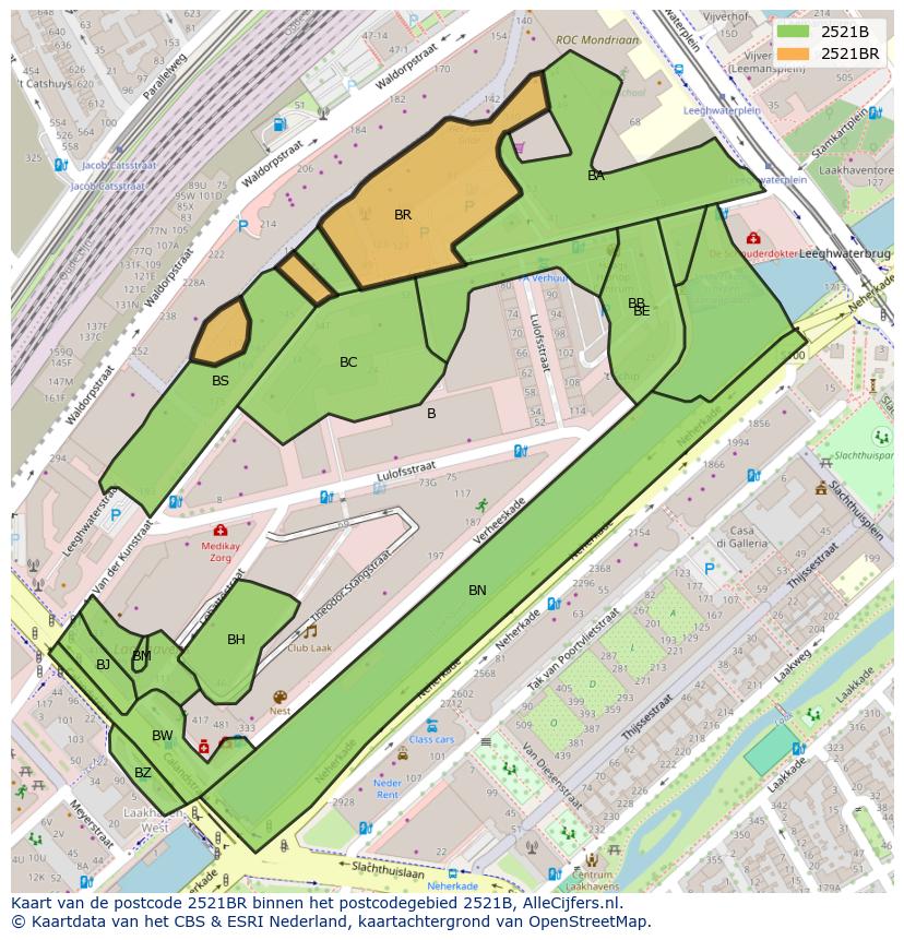 Afbeelding van het postcodegebied 2521 BR op de kaart.