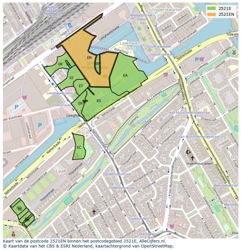 Afbeelding van het postcodegebied 2521 EN op de kaart.