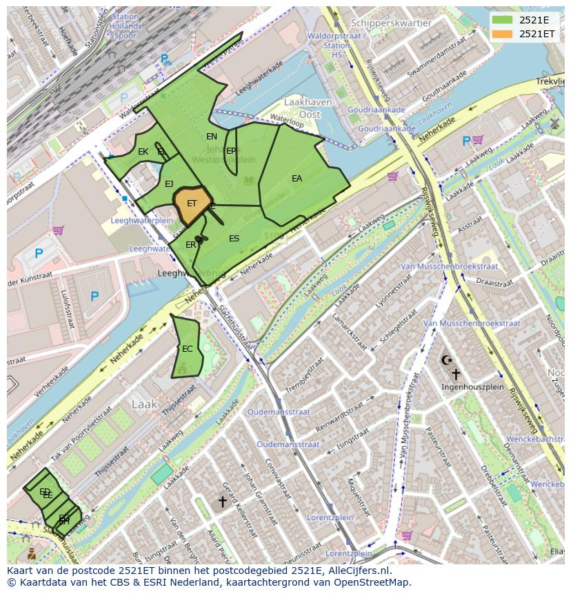 Afbeelding van het postcodegebied 2521 ET op de kaart.