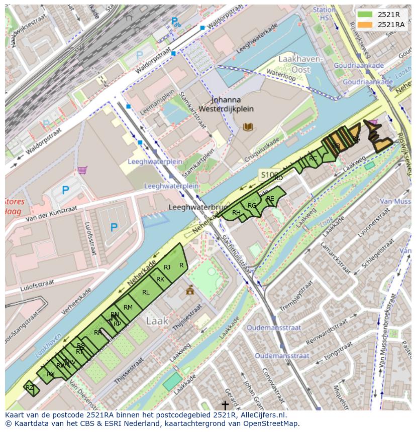 Afbeelding van het postcodegebied 2521 RA op de kaart.