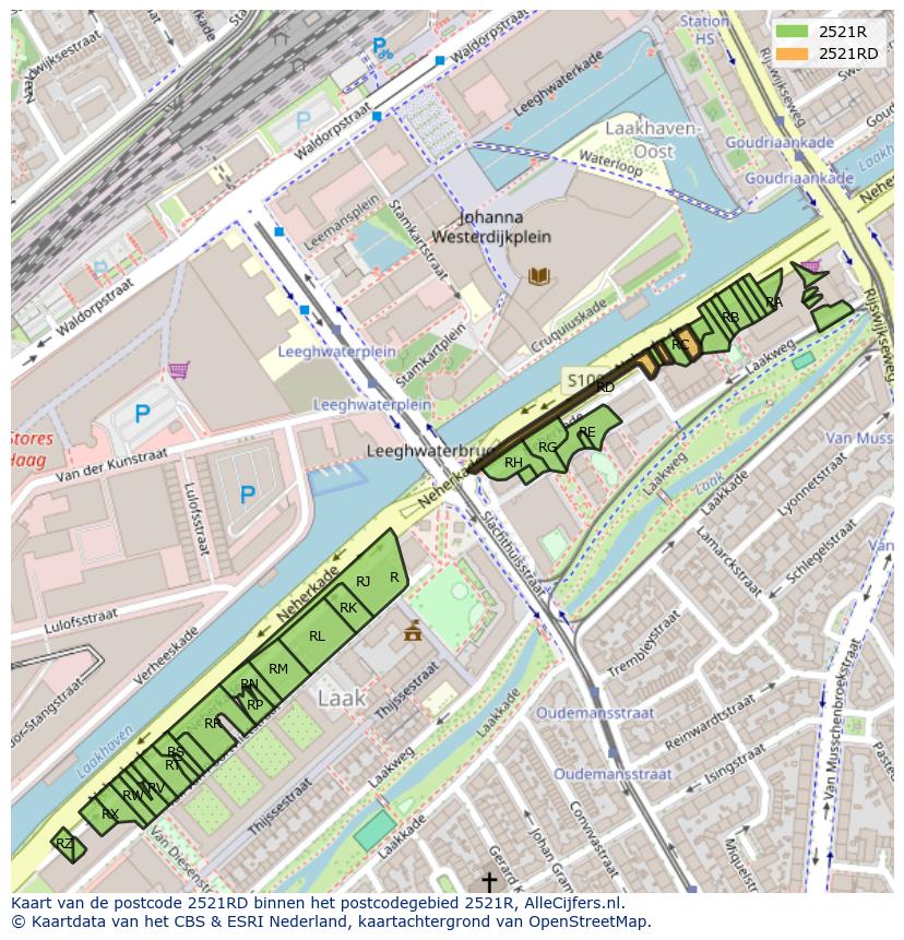 Afbeelding van het postcodegebied 2521 RD op de kaart.