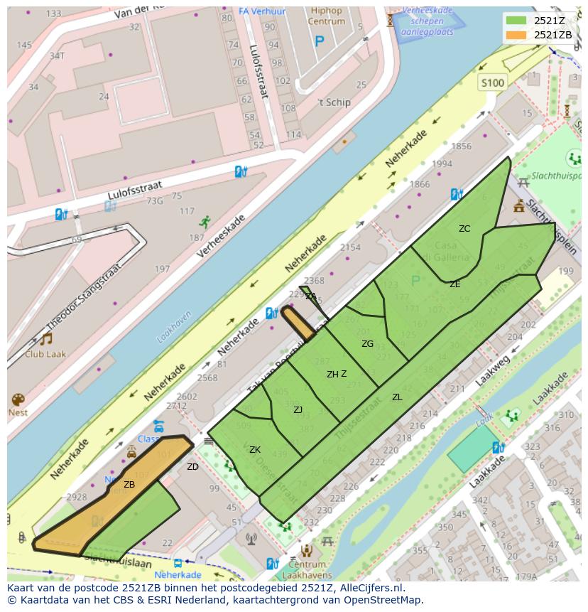 Afbeelding van het postcodegebied 2521 ZB op de kaart.