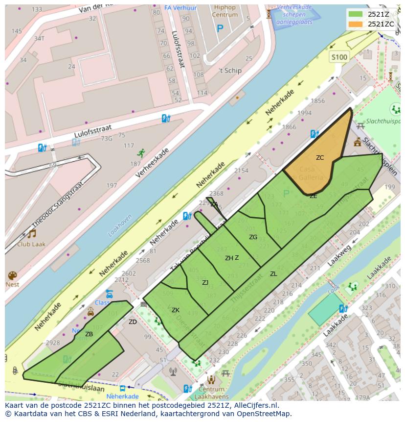 Afbeelding van het postcodegebied 2521 ZC op de kaart.