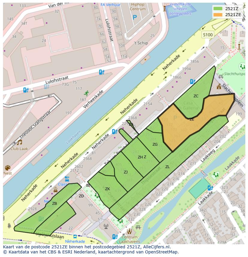 Afbeelding van het postcodegebied 2521 ZE op de kaart.