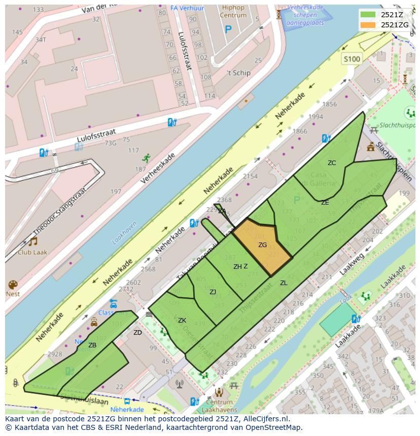 Afbeelding van het postcodegebied 2521 ZG op de kaart.