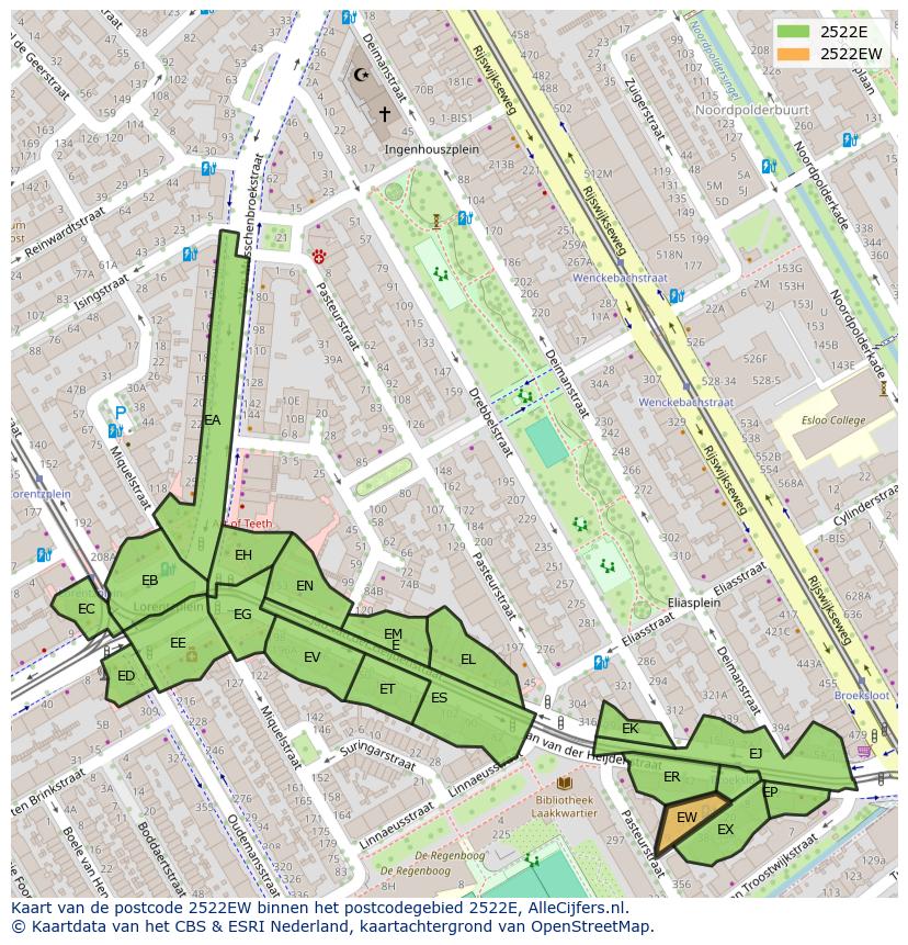 Afbeelding van het postcodegebied 2522 EW op de kaart.