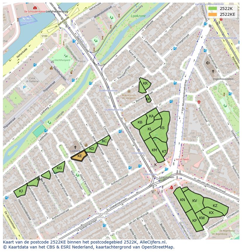 Afbeelding van het postcodegebied 2522 KE op de kaart.