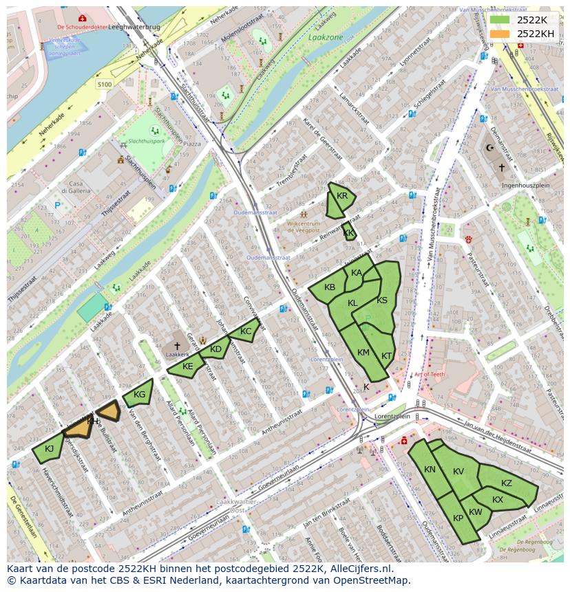 Afbeelding van het postcodegebied 2522 KH op de kaart.