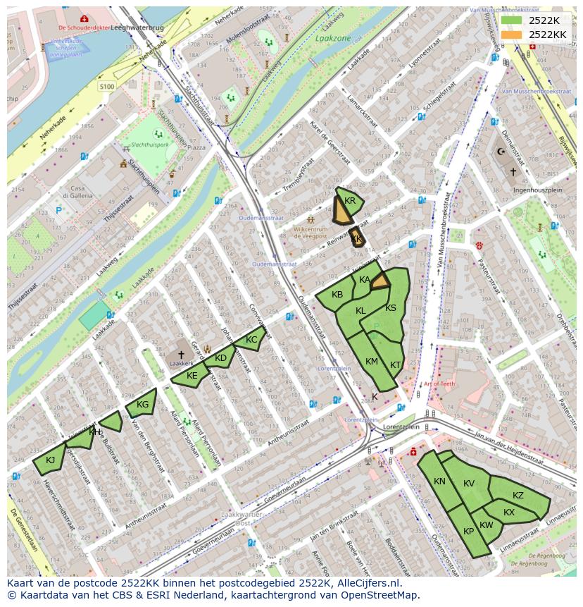Afbeelding van het postcodegebied 2522 KK op de kaart.