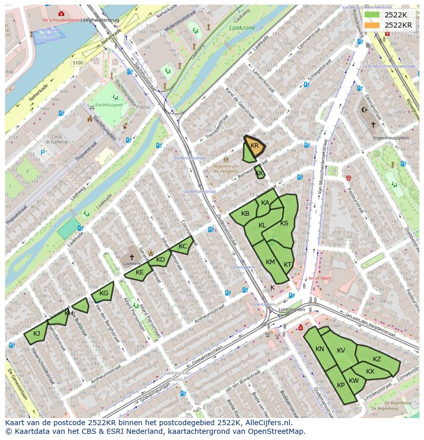 Afbeelding van het postcodegebied 2522 KR op de kaart.