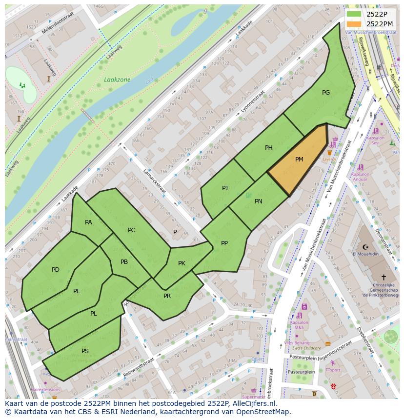 Afbeelding van het postcodegebied 2522 PM op de kaart.