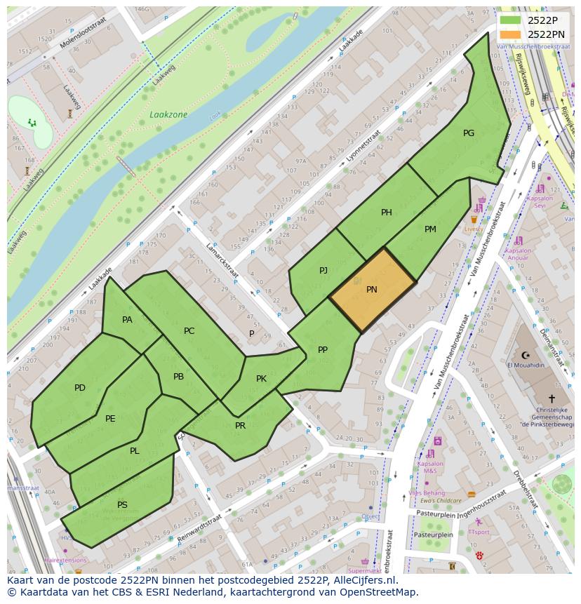 Afbeelding van het postcodegebied 2522 PN op de kaart.