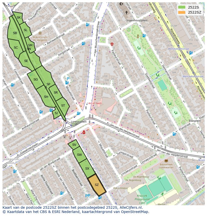 Afbeelding van het postcodegebied 2522 SZ op de kaart.