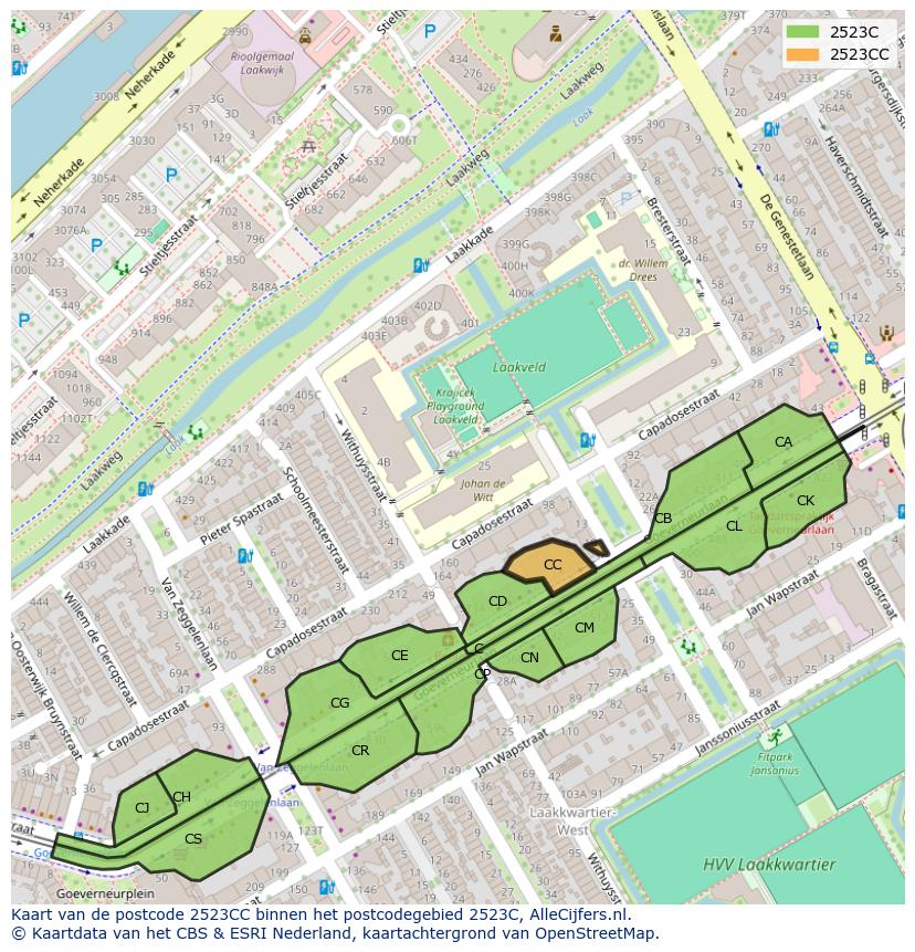 Afbeelding van het postcodegebied 2523 CC op de kaart.
