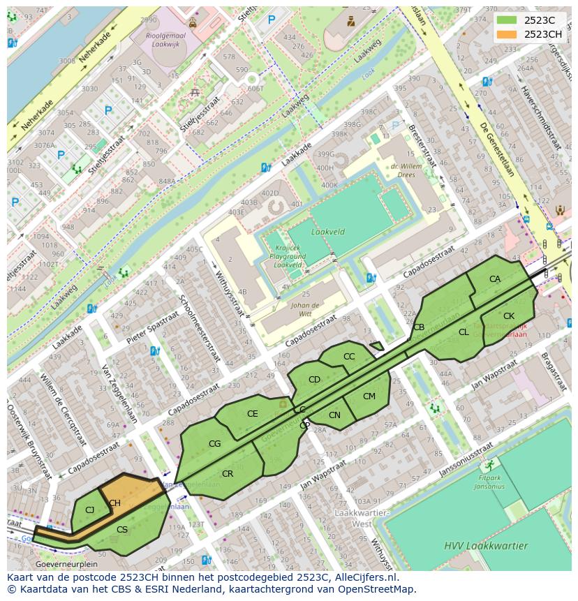 Afbeelding van het postcodegebied 2523 CH op de kaart.