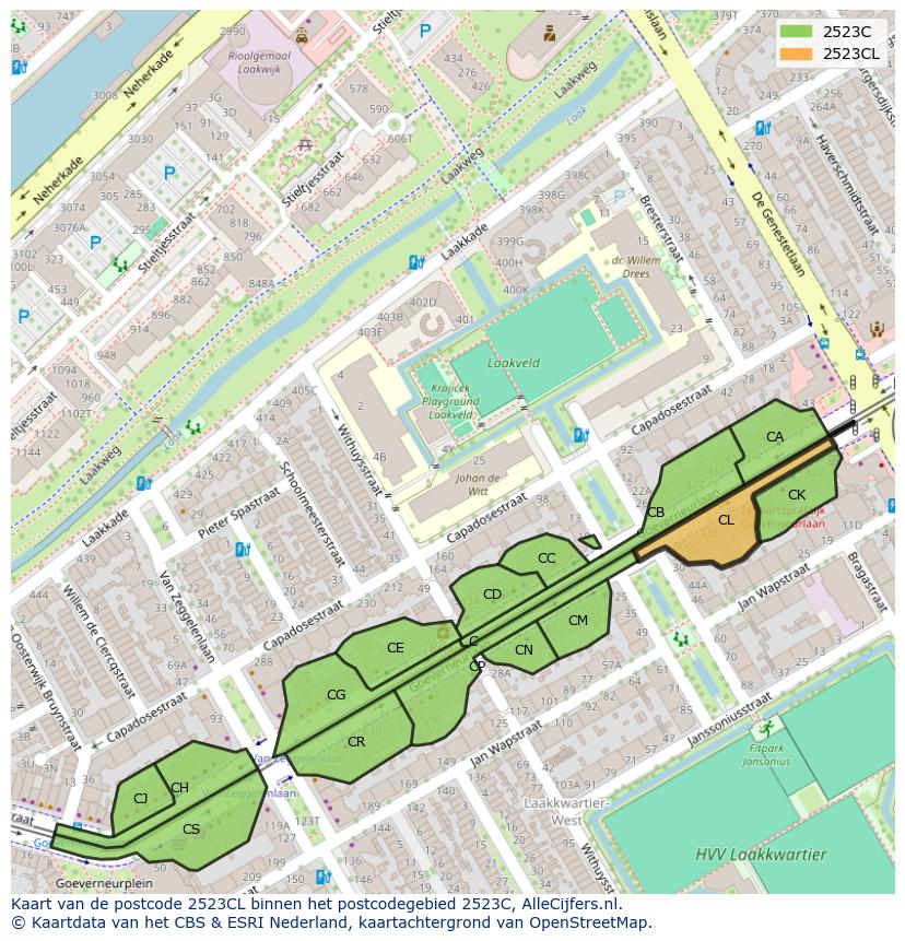 Afbeelding van het postcodegebied 2523 CL op de kaart.