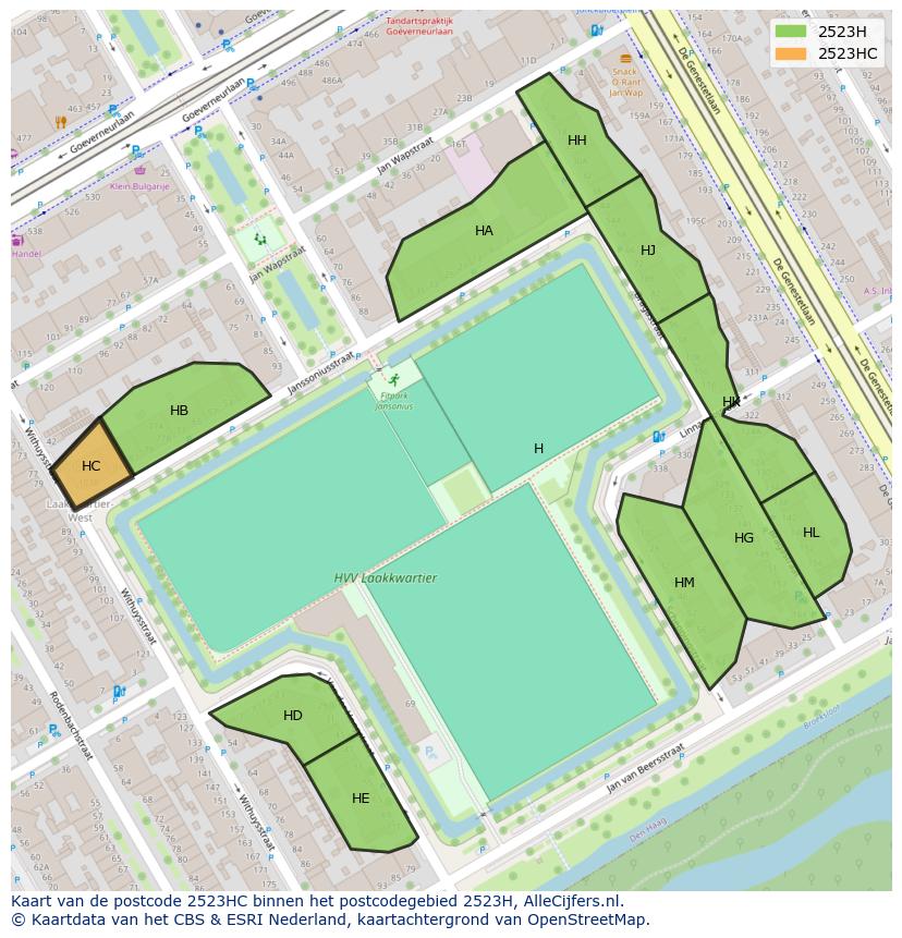 Afbeelding van het postcodegebied 2523 HC op de kaart.