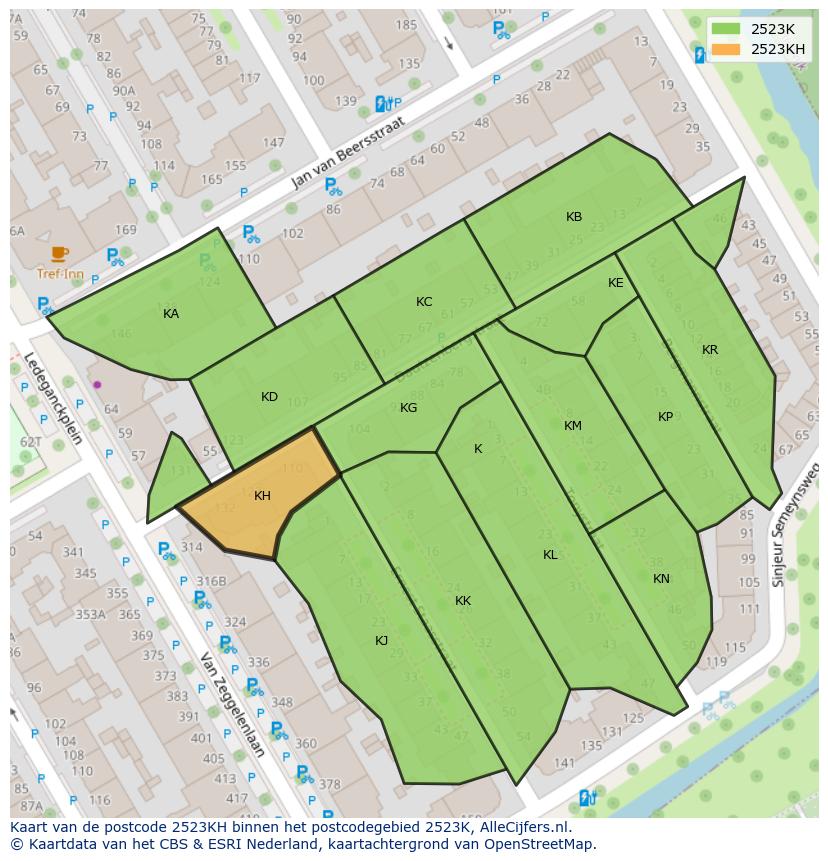 Afbeelding van het postcodegebied 2523 KH op de kaart.