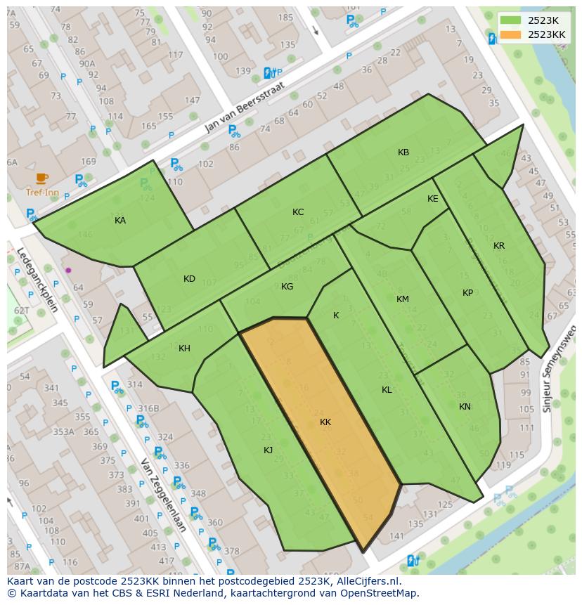 Afbeelding van het postcodegebied 2523 KK op de kaart.