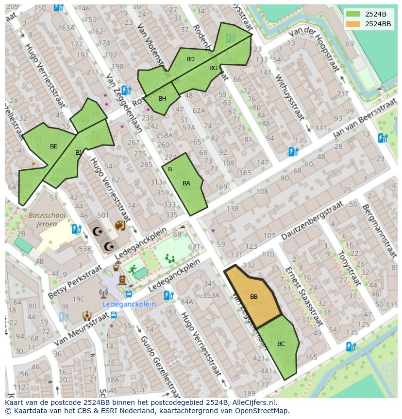 Afbeelding van het postcodegebied 2524 BB op de kaart.