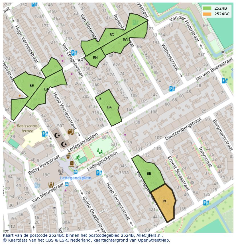 Afbeelding van het postcodegebied 2524 BC op de kaart.