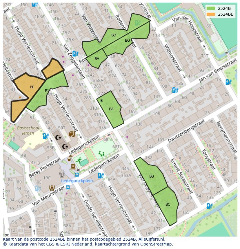 Afbeelding van het postcodegebied 2524 BE op de kaart.