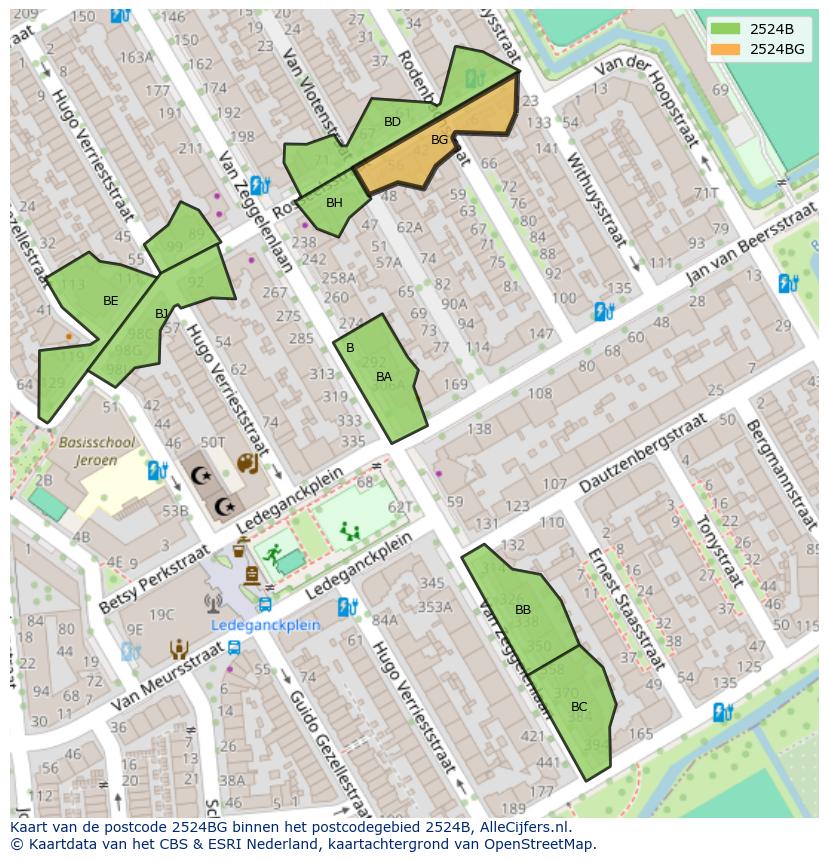 Afbeelding van het postcodegebied 2524 BG op de kaart.