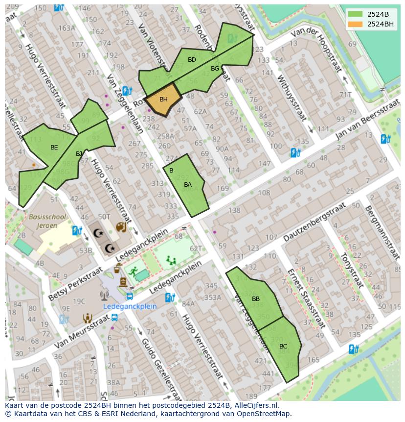 Afbeelding van het postcodegebied 2524 BH op de kaart.