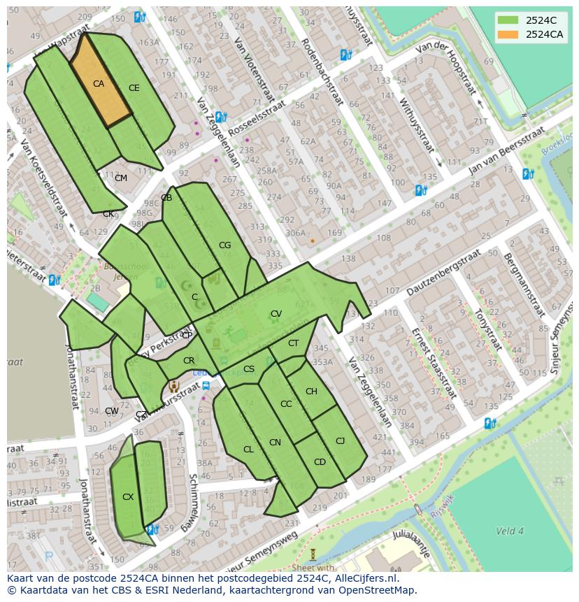 Afbeelding van het postcodegebied 2524 CA op de kaart.